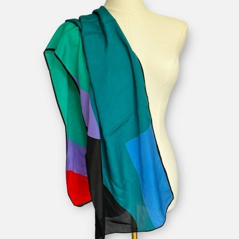 VTG 80s Vera Neumann Silk Scarf Headscarf Neckerchief Colorblock Bright 15x50”
